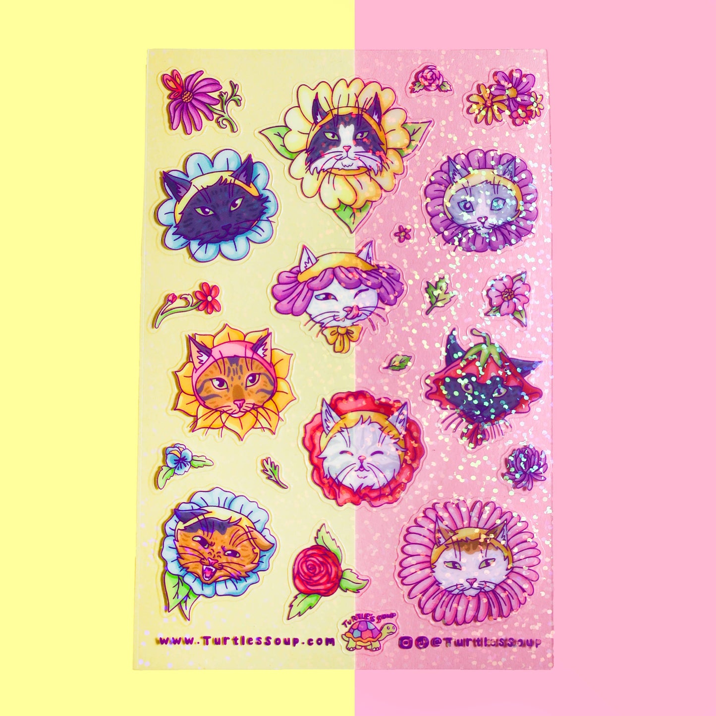 Cats in Flower Hats Glitter Sticker Sheet