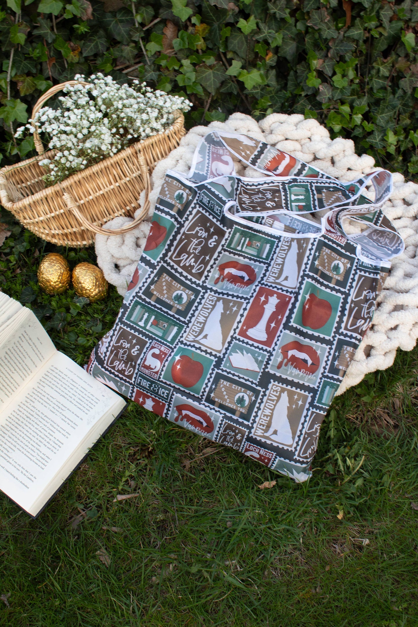 Forks WA Stamps | Reusable Bookish Foldable Grocery Tote Bag