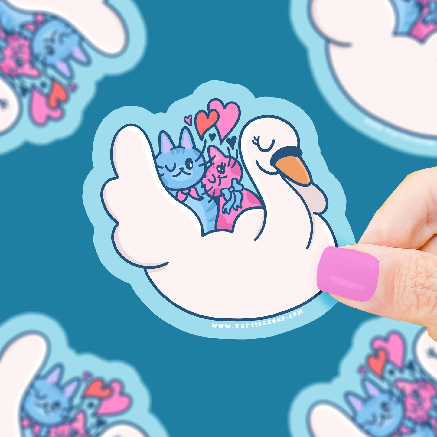 Swan Boat Kitties In Love Ride Vinyl Sticker