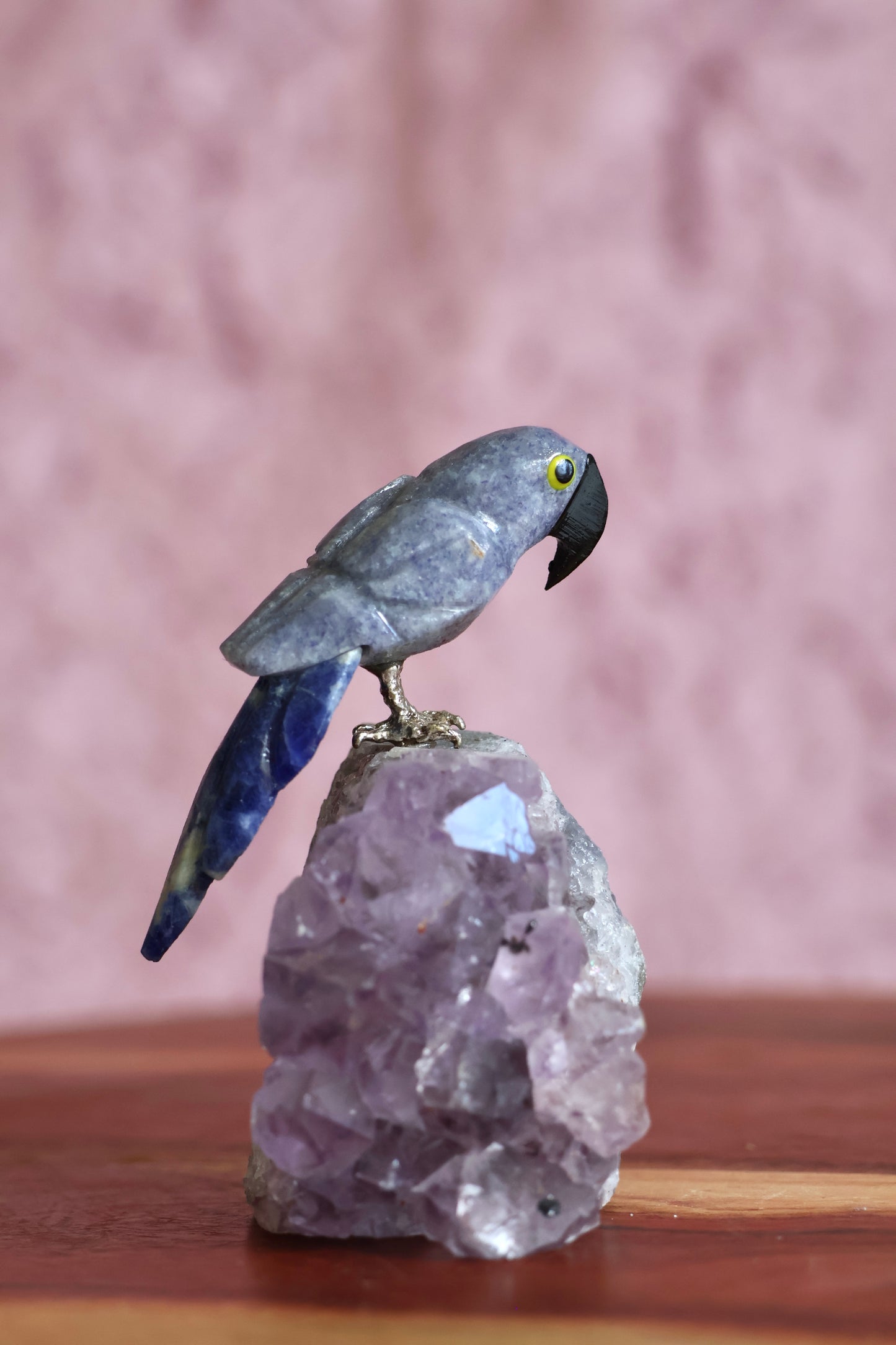 Blue Quartz Bird on Amethyst
