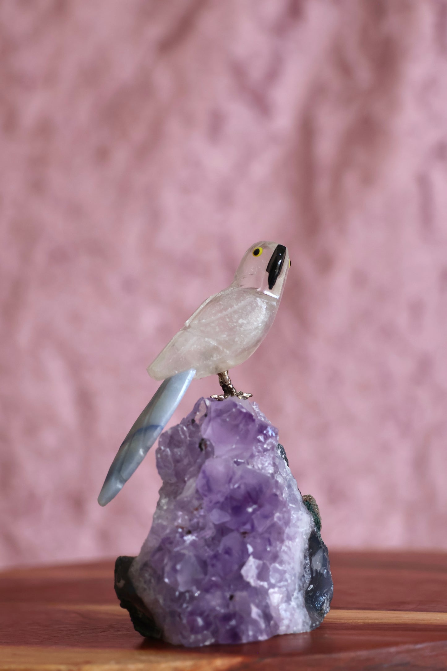 Clear Quartz Bird on Amethyst