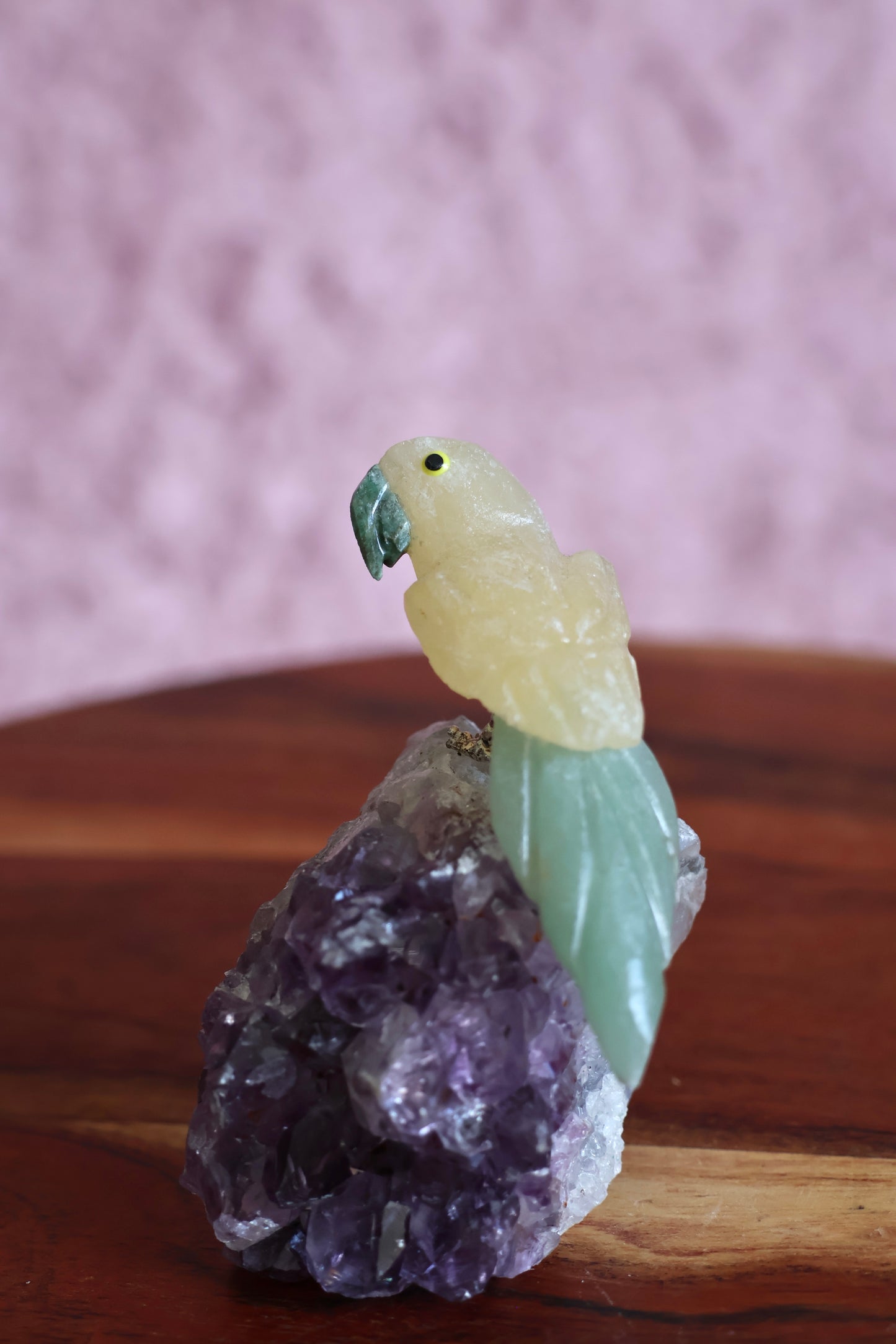 Yellow Calcite Bird on Amethyst
