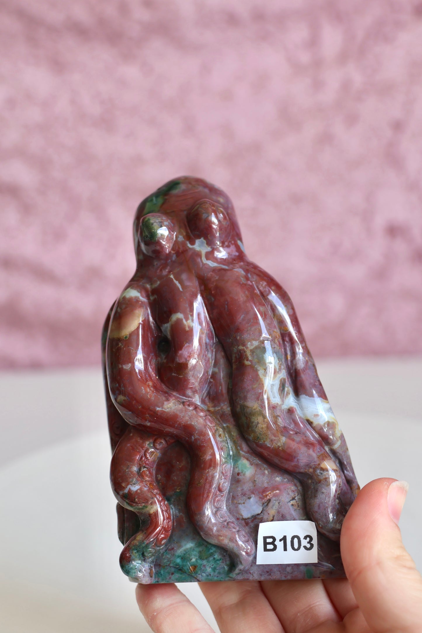 Ocean Jasper Octopus Carving - Large - 002