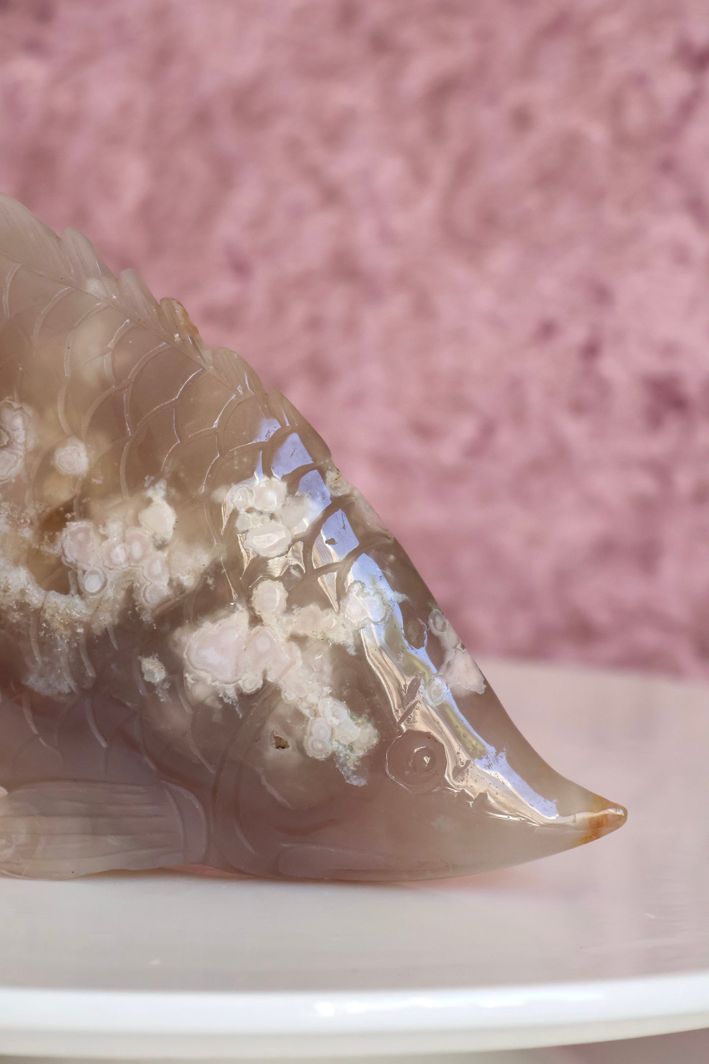 Flower agate Fish Carving - Large