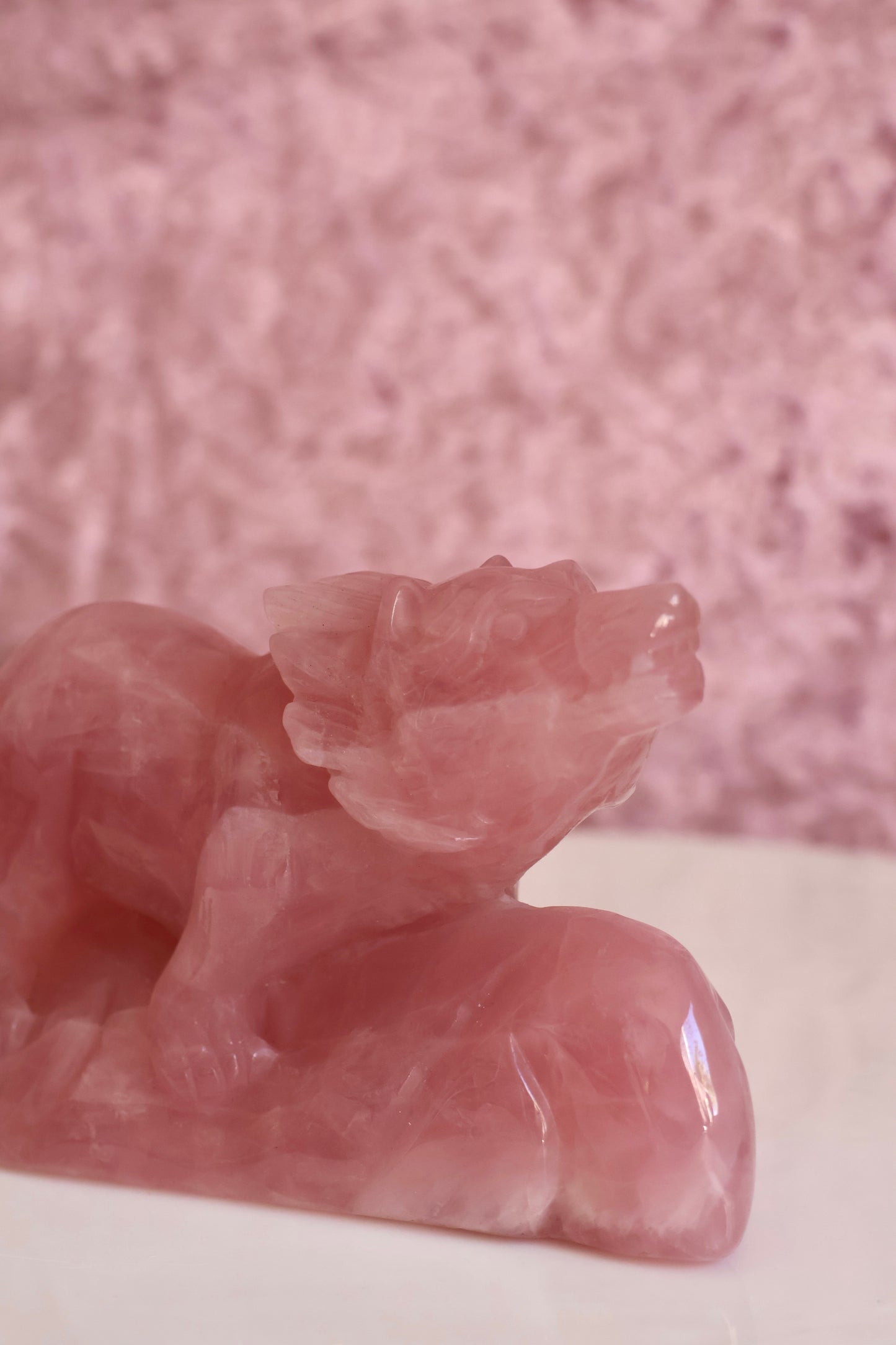 Rose Quartz Wolf Carving - Large - 002