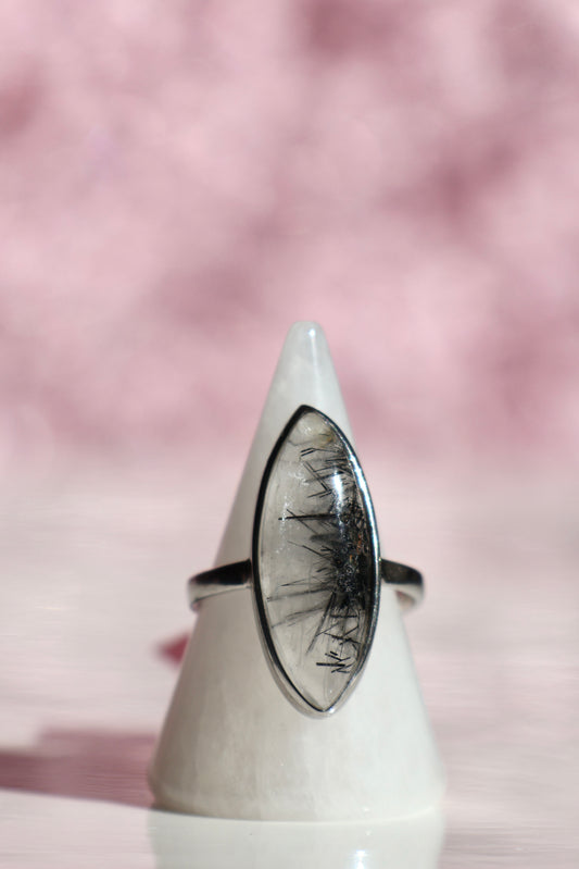 Black Rutilated Quartz Ring - Size 8