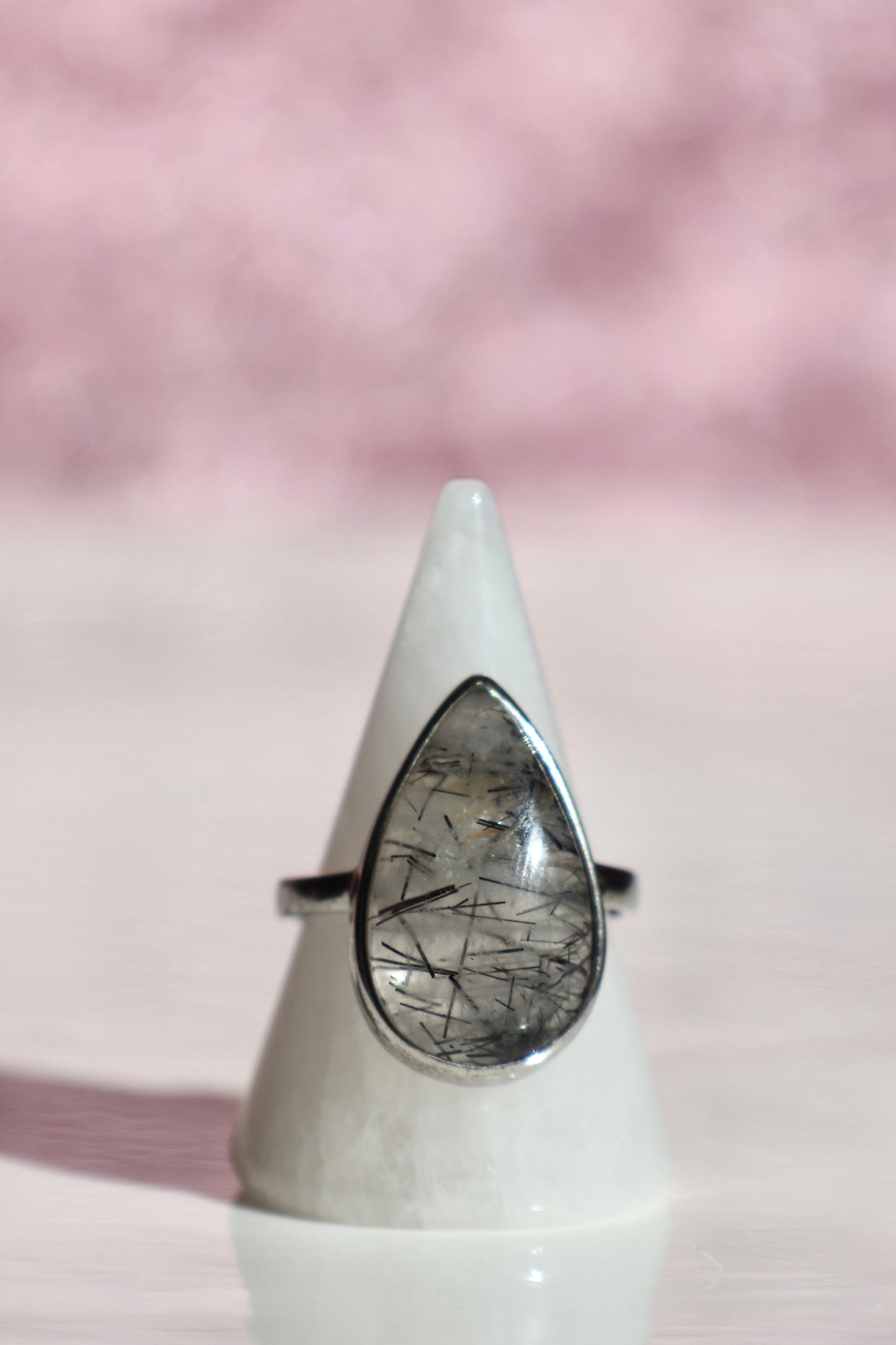 Black Rutilated Quartz Ring - Size 8