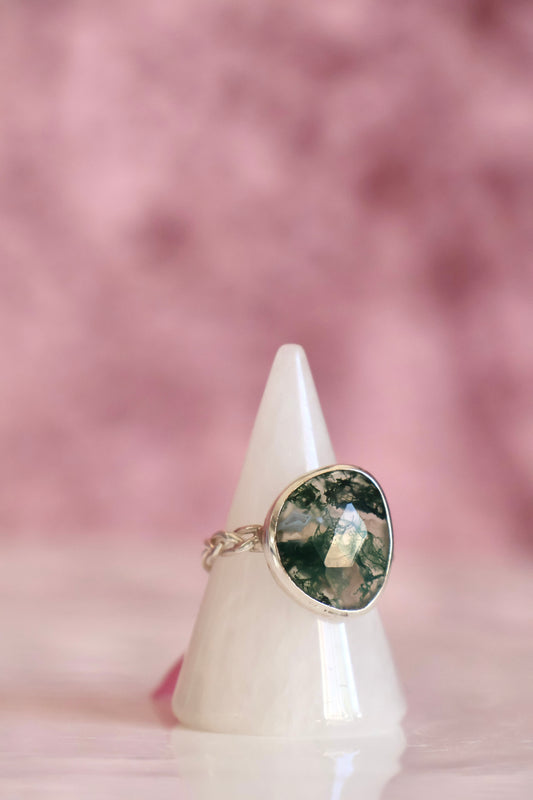 Moss Agate Ring - Size 8
