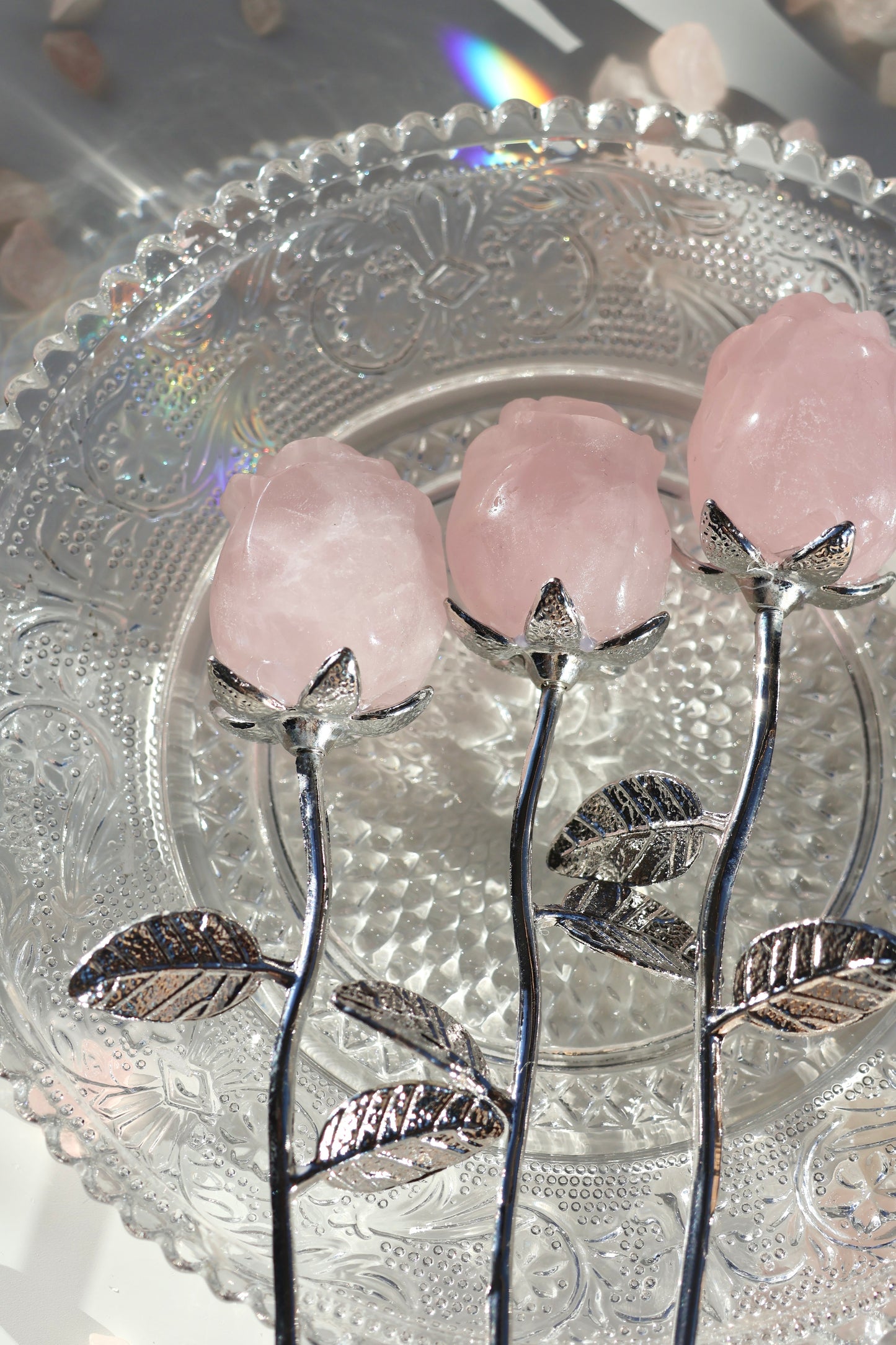 Rose Quartz Rose - Silver