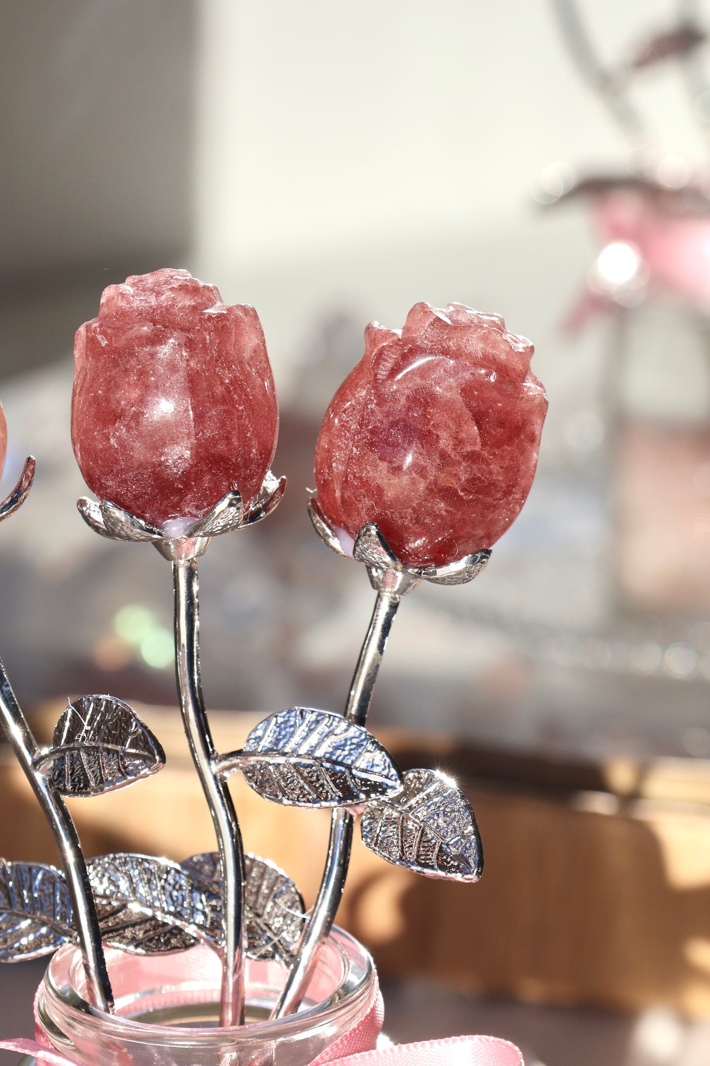 Strawberry Quartz Rose - Silver