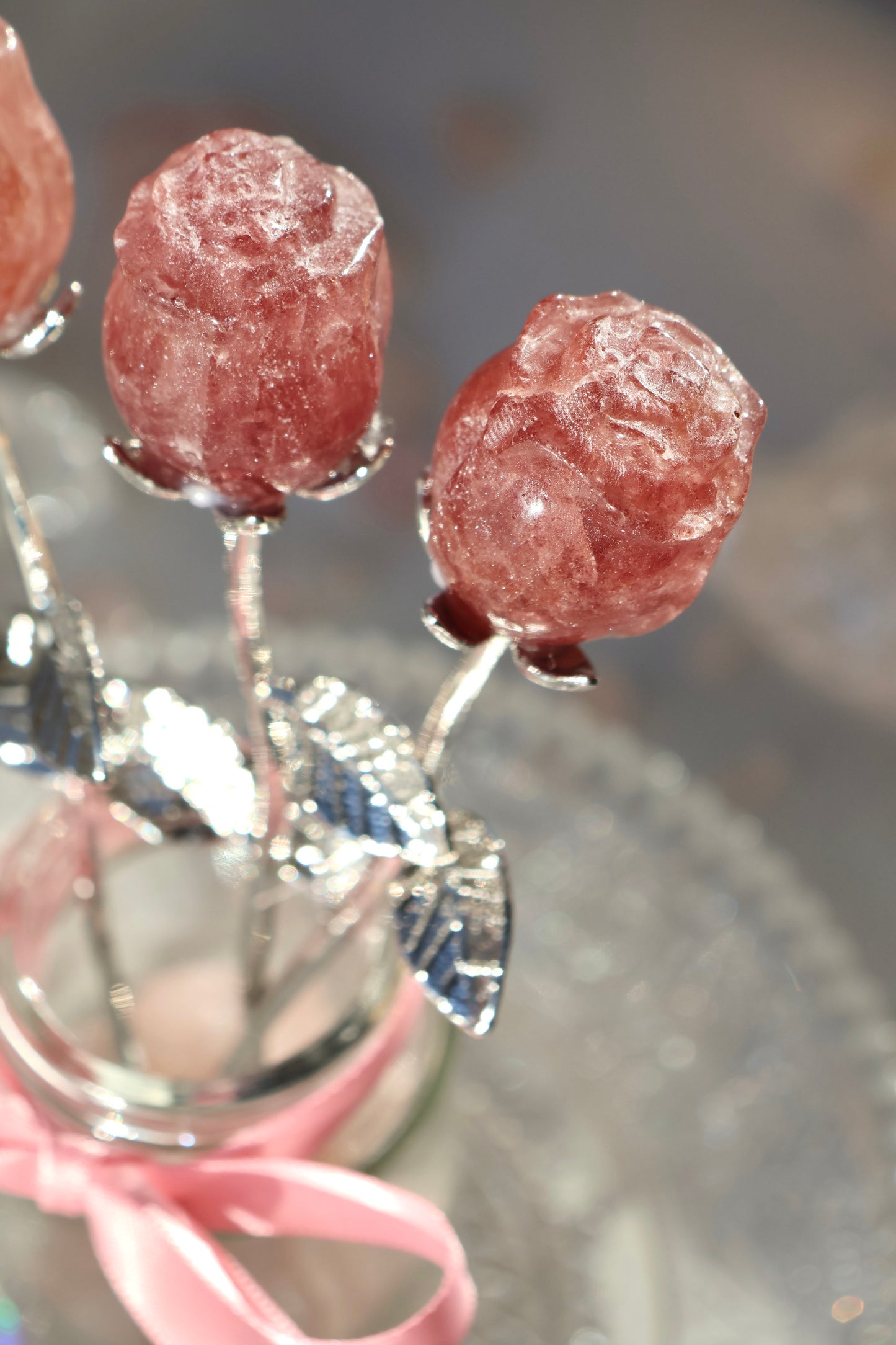 Strawberry Quartz Rose - Silver