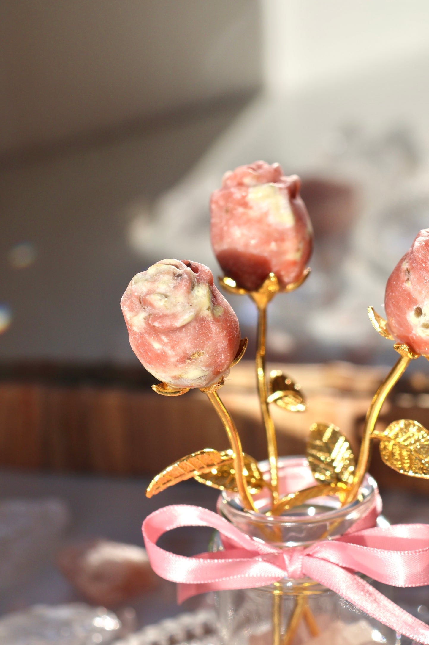 Pink Opal Rose - Gold