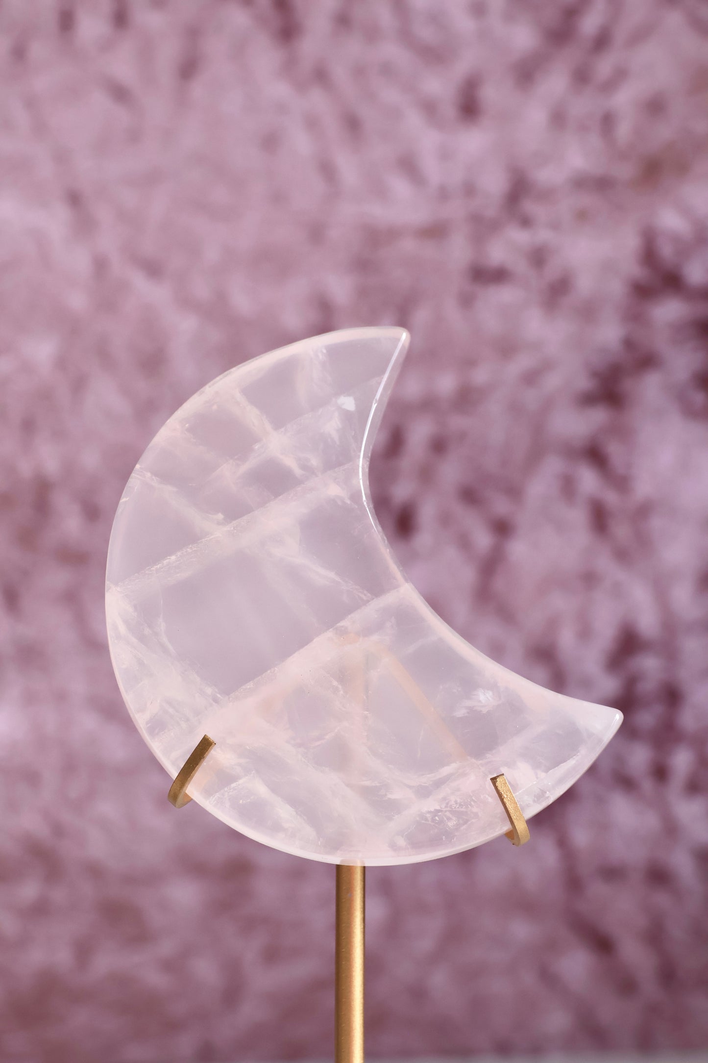 Rose Quartz Moon on Stand 002