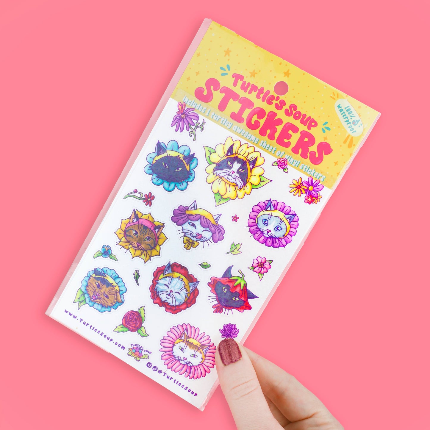 Cats in Flower Hats Glitter Sticker Sheet