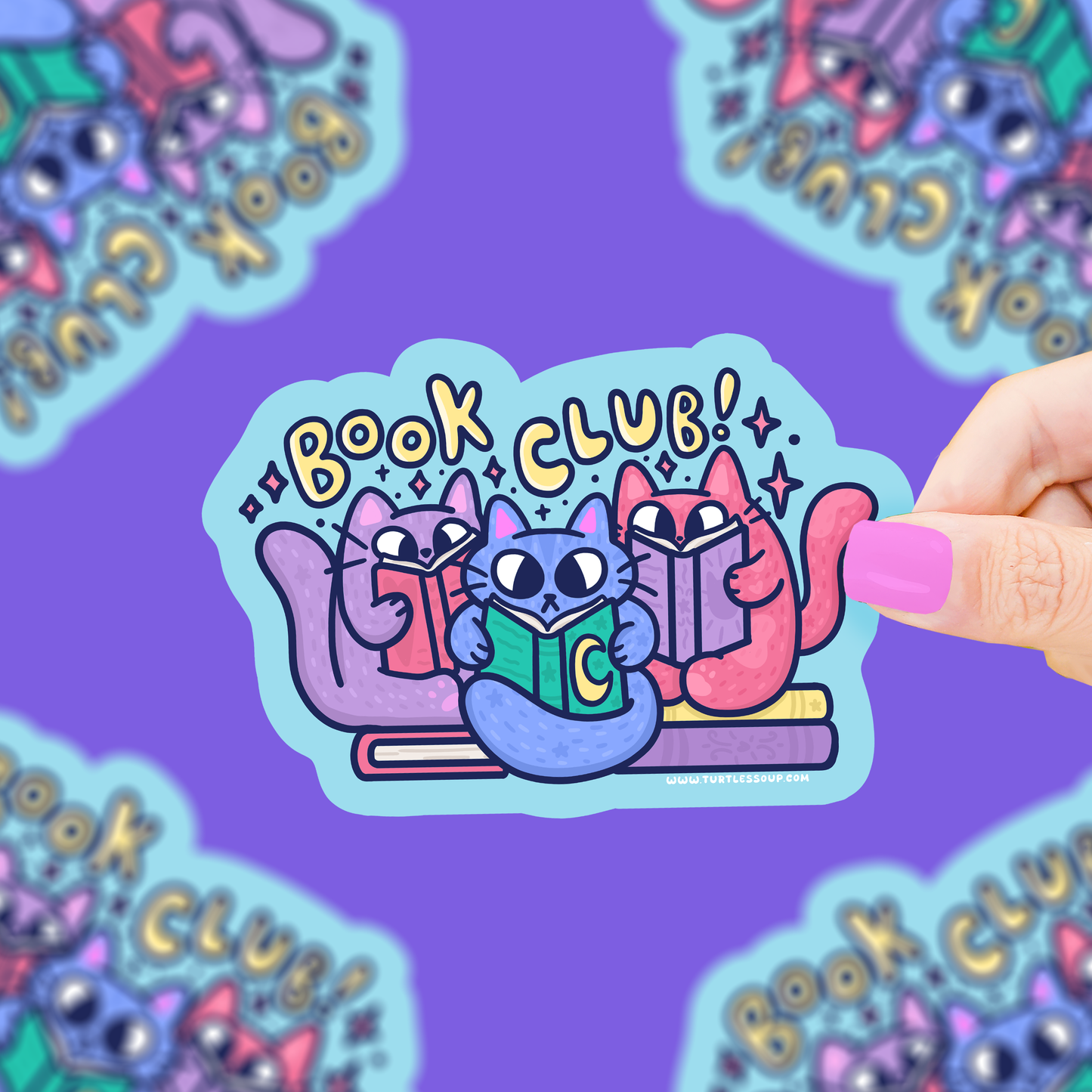 Kitty Book Club, Cute, Cats, Reader, Bookish, Vinyl Sticker