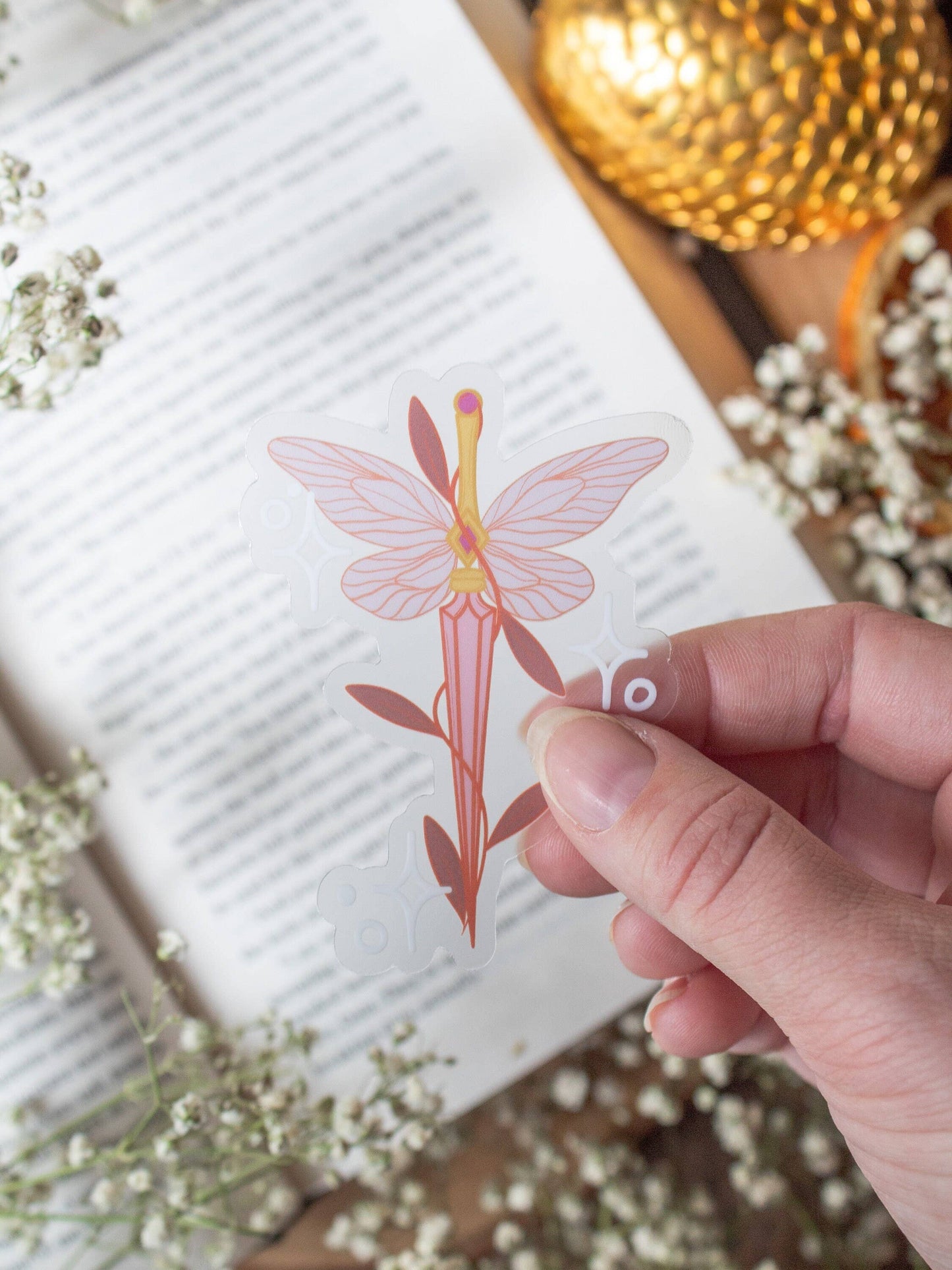 Fantasy Faerie Dagger Bookish Vinyl Waterproof Sticker: Pink