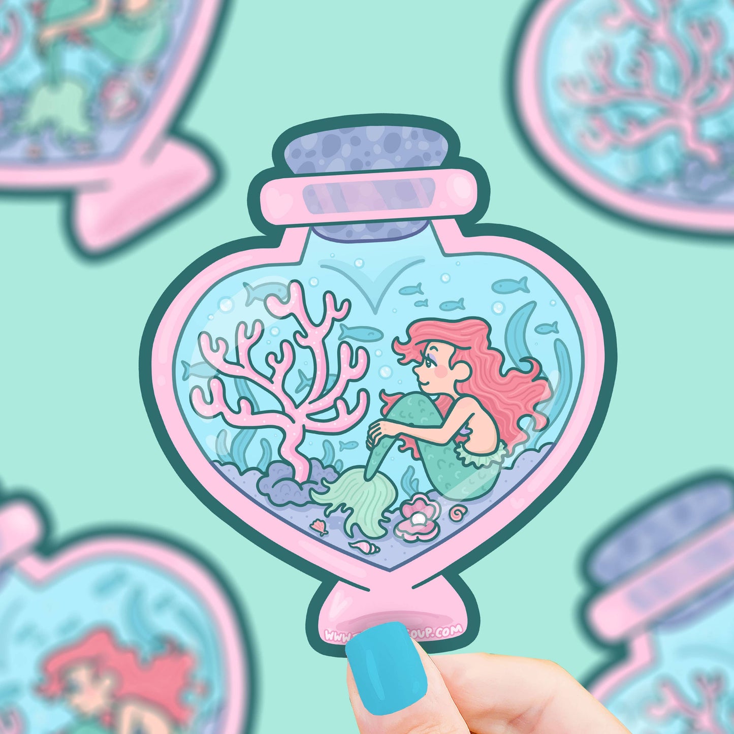 Mermaid Under The Sea Heart Jar Cute Art Vinyl Sticker