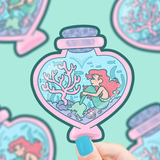 Mermaid Under The Sea Heart Jar Cute Art Vinyl Sticker