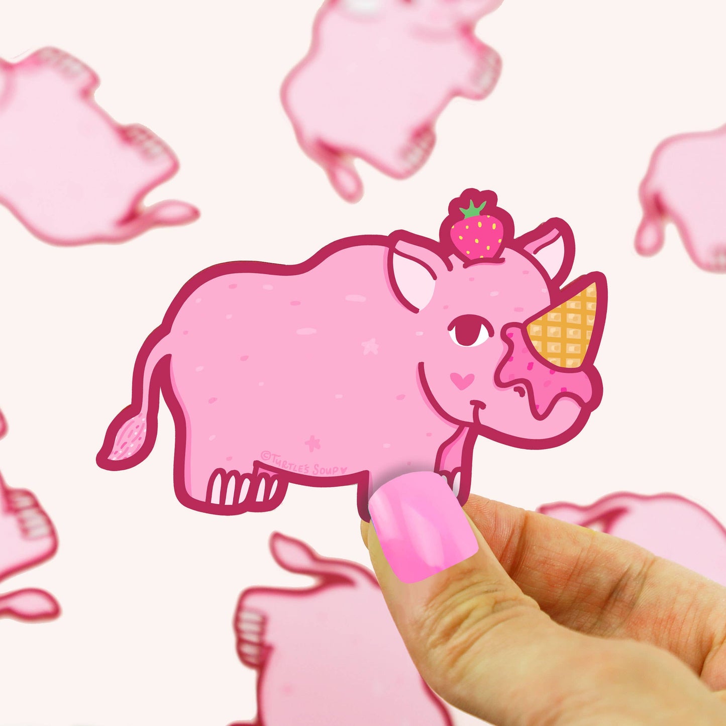 Strawberry Rhino Ice Cream Vinyl Sticker