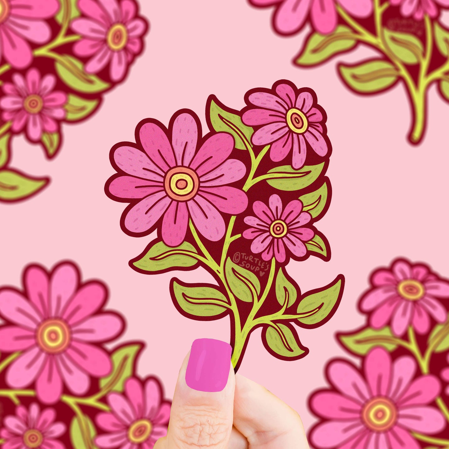 Pink Wildflowers Vinyl Sticker