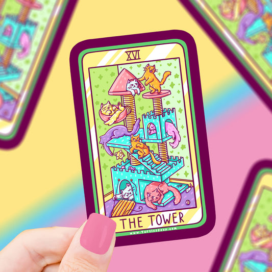 The Tower Kitty Tarot Card Vinyl Sticker