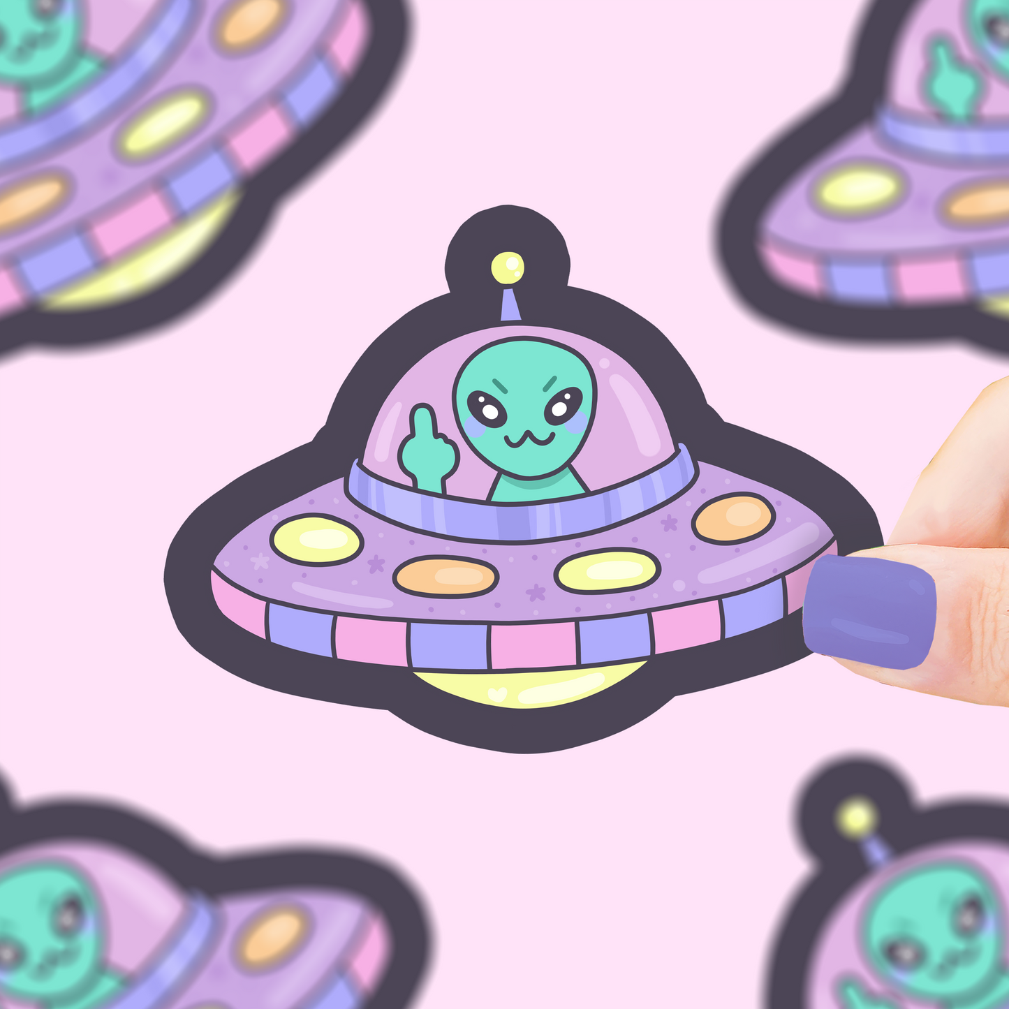 Flipping Off Alien Silly Vinyl Sticker