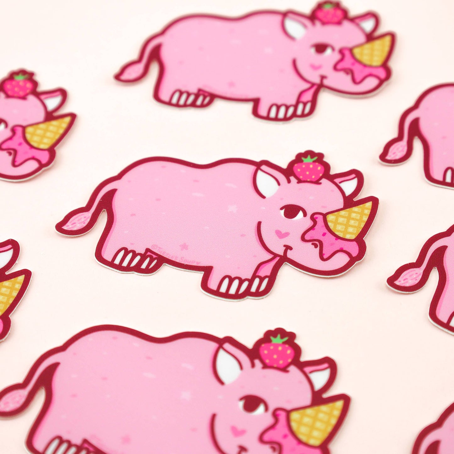 Strawberry Rhino Ice Cream Vinyl Sticker