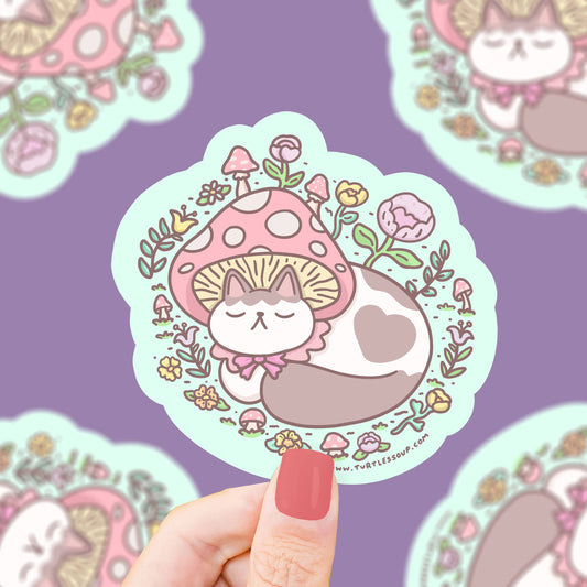 Mushroom Cap Kitty Forest Vinyl Sticker