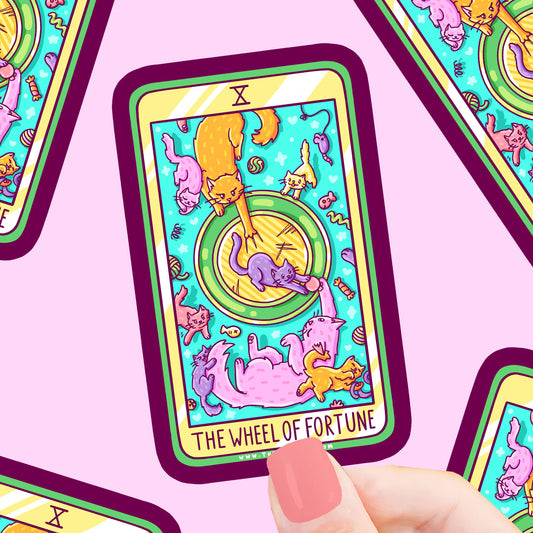 The Wheel of Fortune Kitty Tarot Card Vinyl Sticker