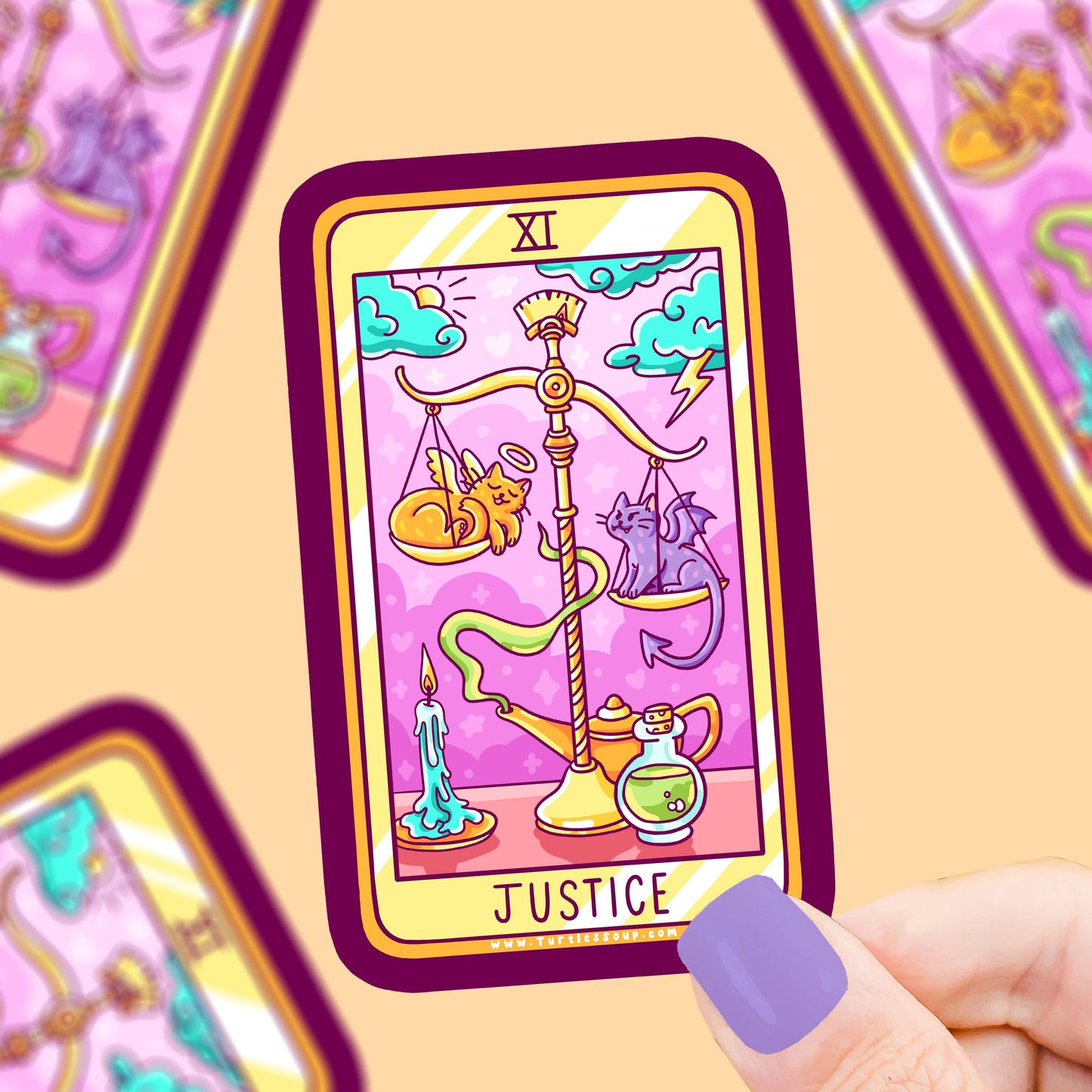 Justice Kitty Tarot Card Vinyl Sticker