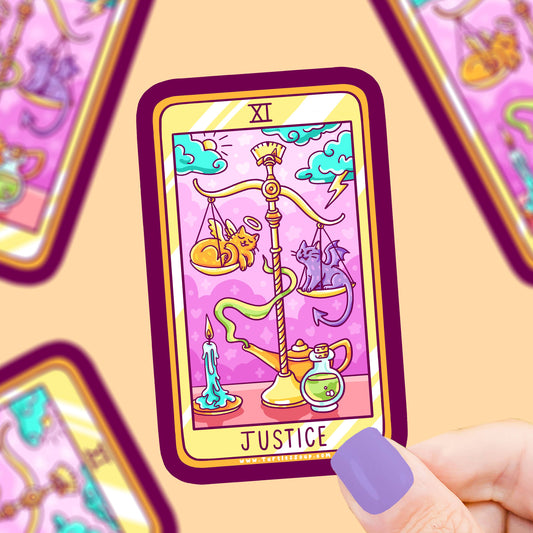 Justice Kitty Tarot Card Vinyl Sticker