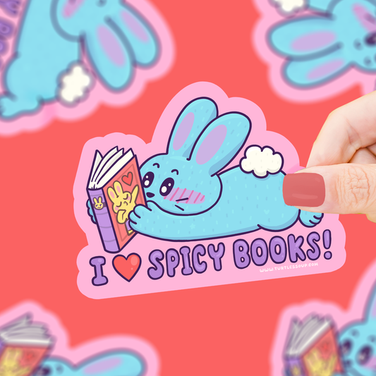 I Love Spicy Books Bunny Romance Booktok Cute Vinyl Sticker