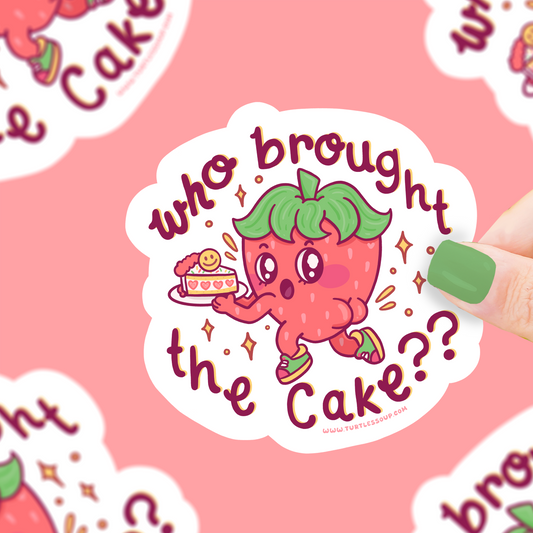 Who Brought the Cake Strawberry Silly Vinyl Sticker