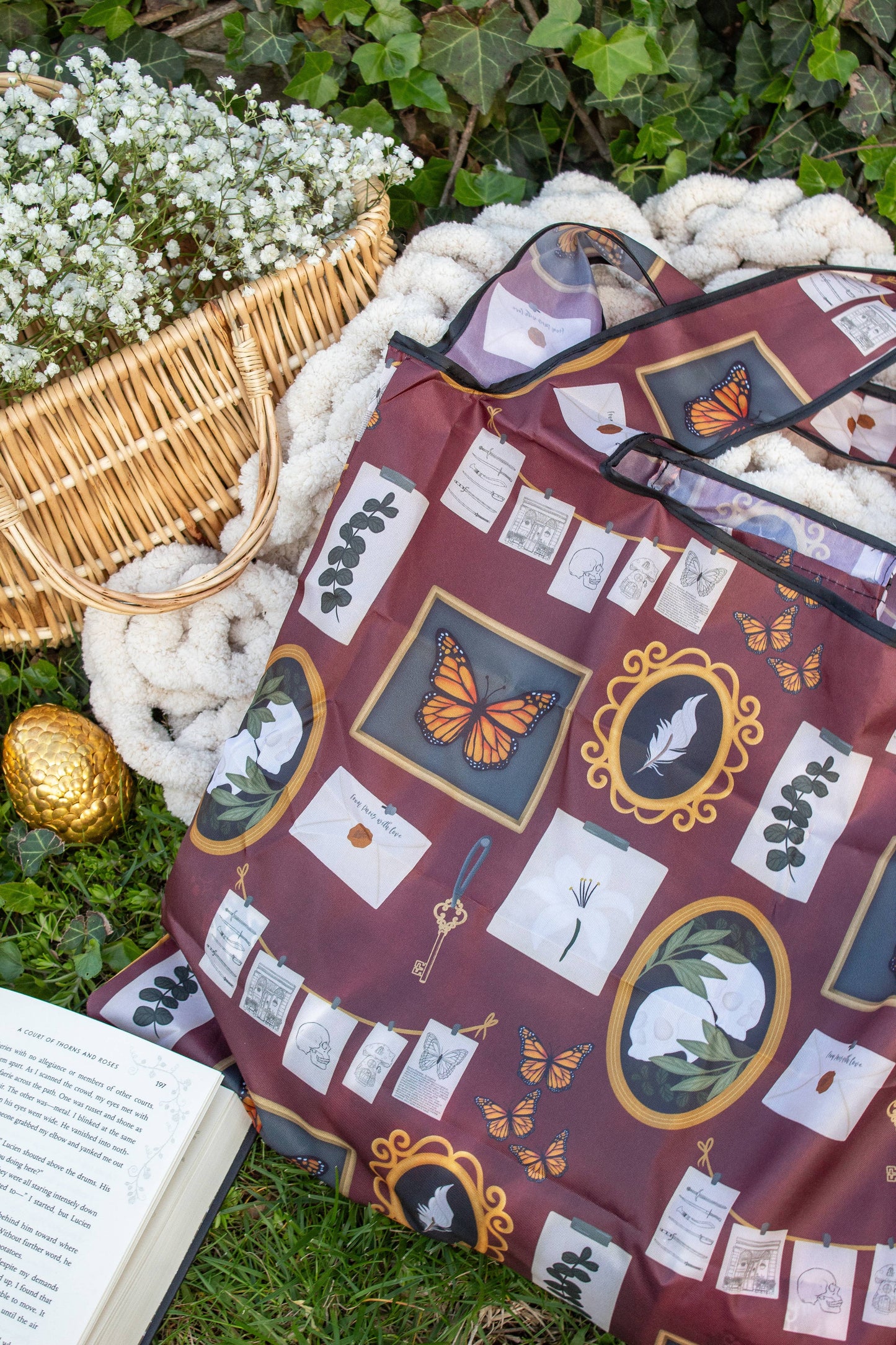 Dark Academia | Reusable Bookish Foldable Grocery Tote Bag