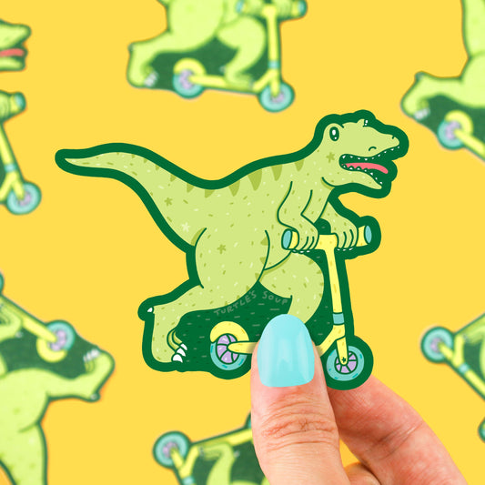 Scooter Dinosaur Funny Vinyl Sticker