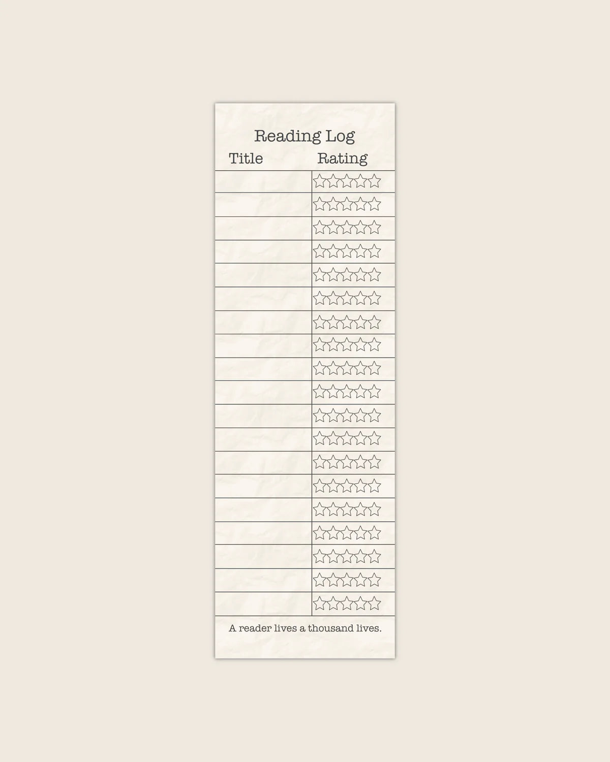 Reading Log Bookmark