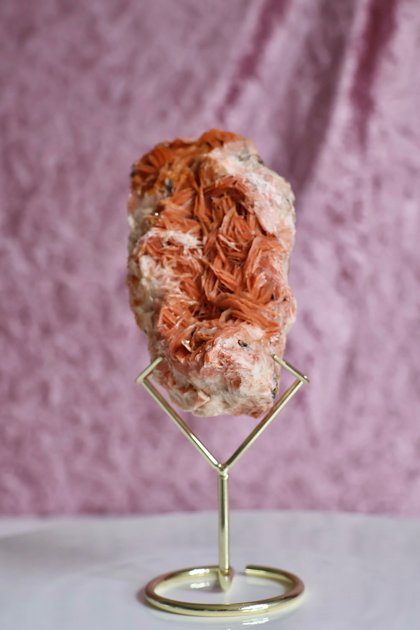 Orange Barite Cluster on Stand