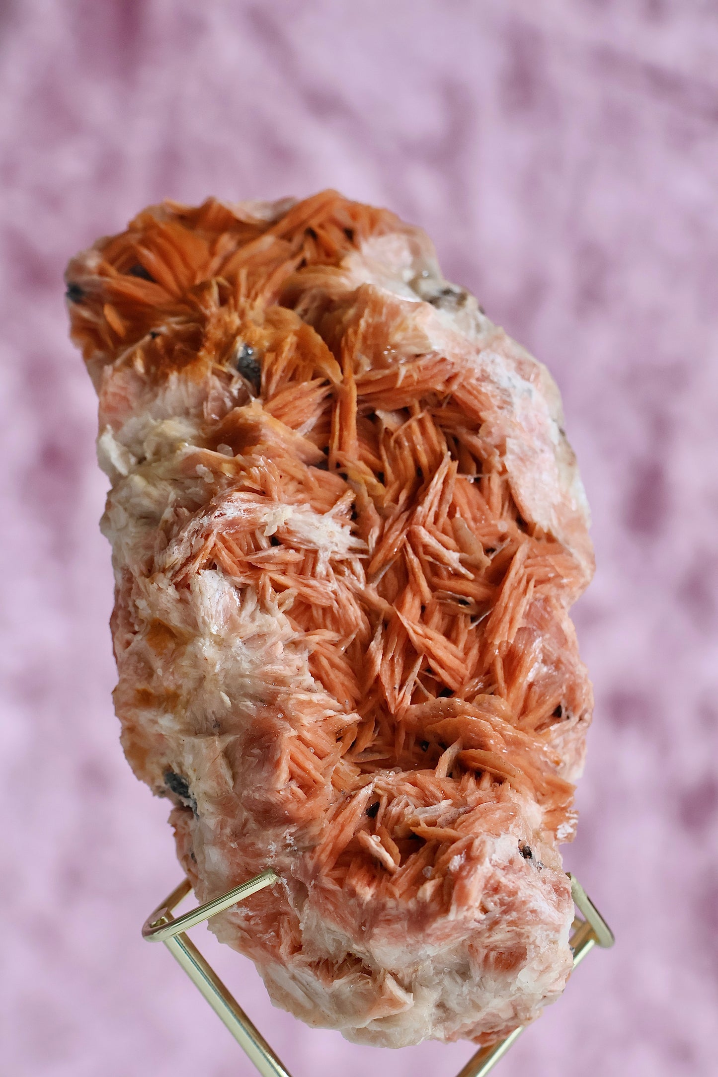 Orange Barite Cluster on Stand