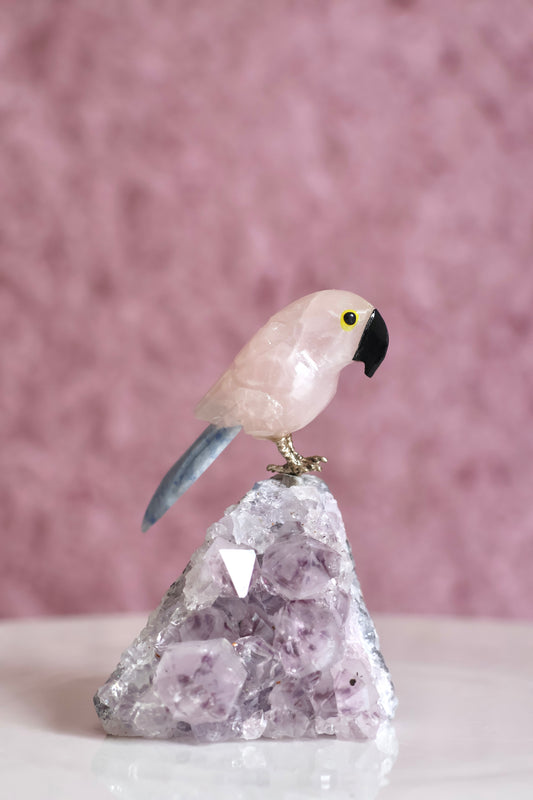 Rose Quartz Bird on Amethyst