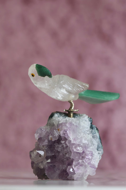 Clear Quartz Bird on Amethyst