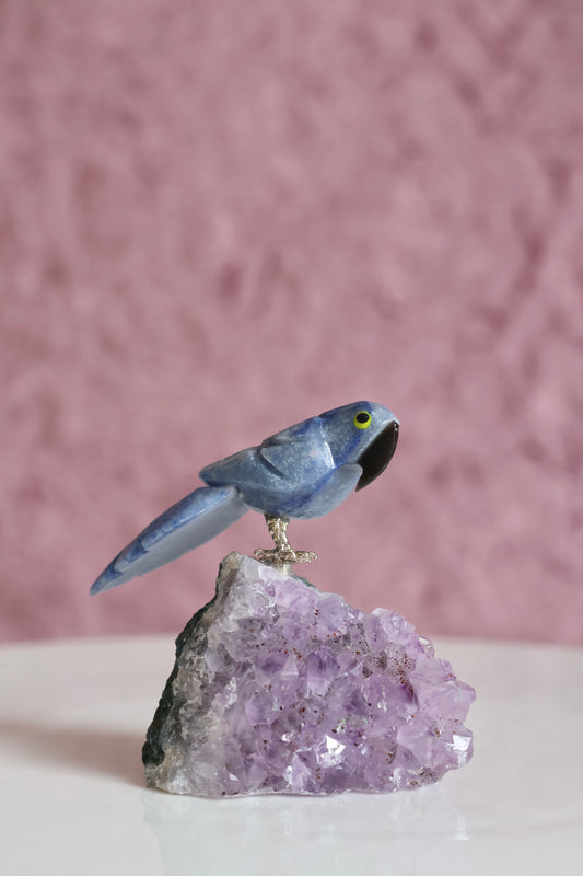 Blue Quartz Bird on Amethyst