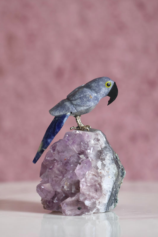 Blue Quartz Bird on Amethyst