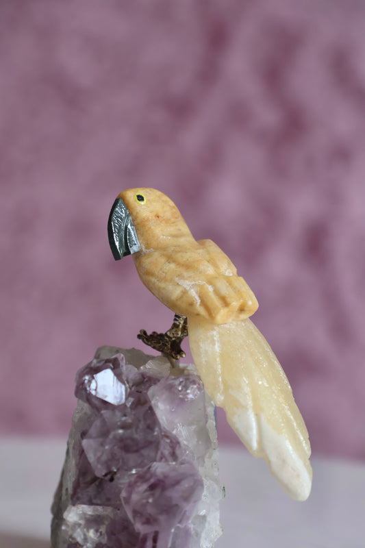 Yellow Jasper Bird on Amethyst