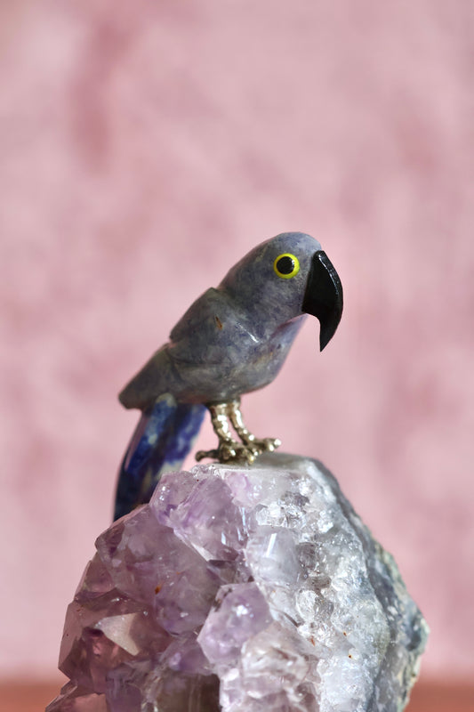 Blue Quartz Bird on Amethyst