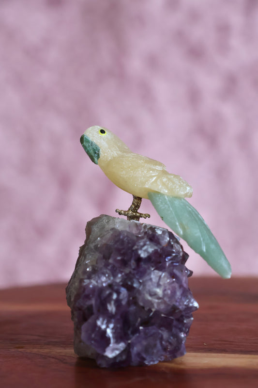 Yellow Calcite Bird on Amethyst