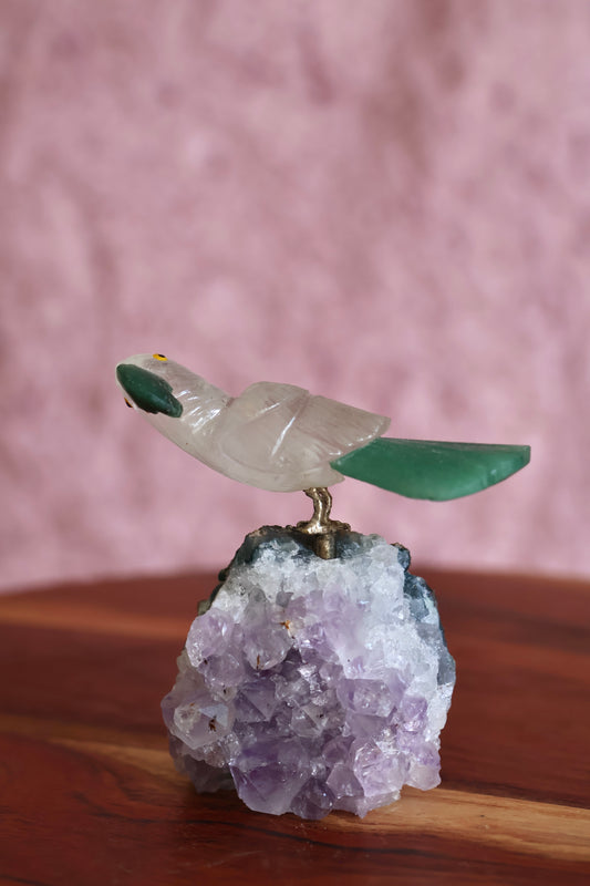 Clear Quartz Bird on Amethyst