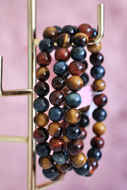 Tri Colour Tigers Eye Bead Bracelet
