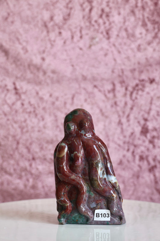 Ocean Jasper Octopus Carving - Large - 002