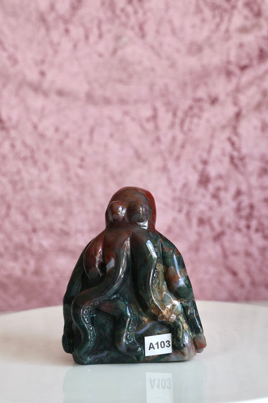 Ocean Jasper Octopus Carving - Large - 001