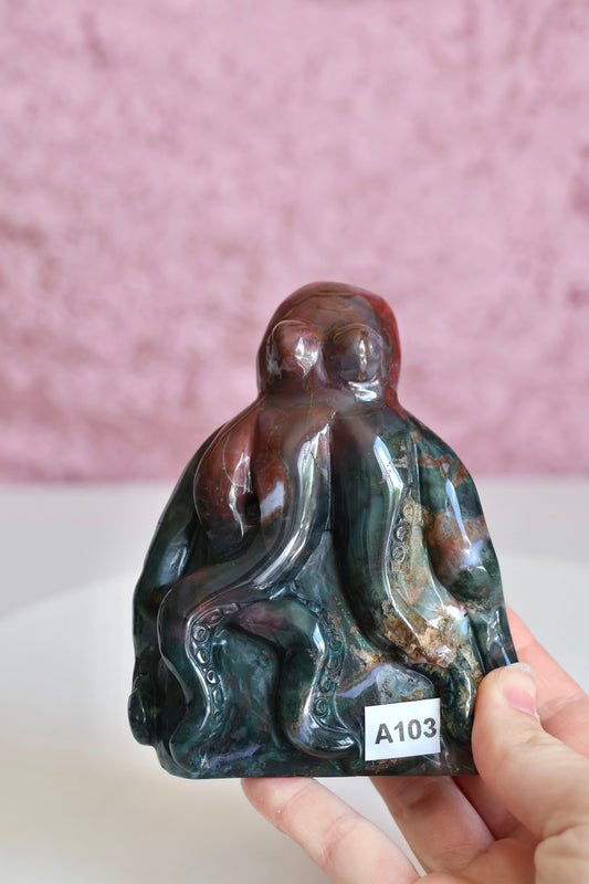 Ocean Jasper Octopus Carving - Large - 001